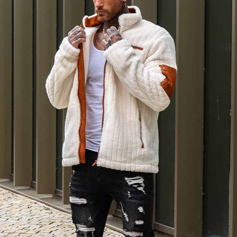 Color Collision Plush Jacket For Men