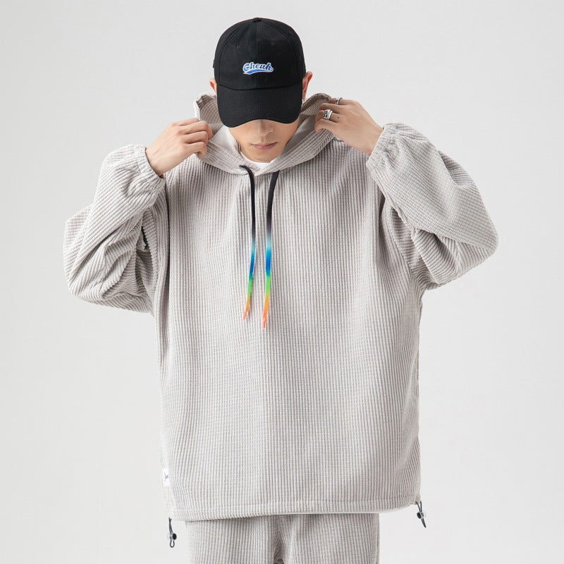 Corduroy Solid Color Pullover hooded Jacket For Middle School Students