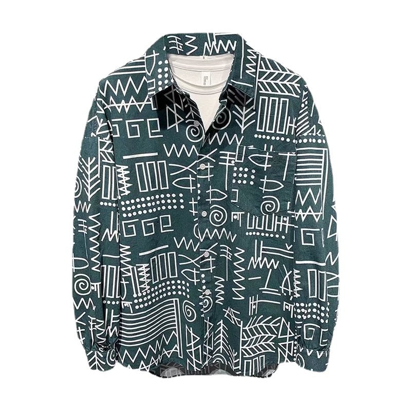 Men's Personalized Geometric Print Long Sleeve Shirts
