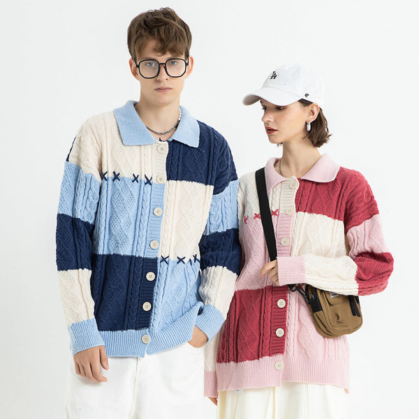 Loose Red Vintage Lazy Knit Cardigan For Men And Women