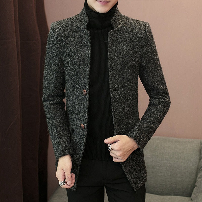 Youth Mid-Length Windbreaker Woolen Men's Jacket
