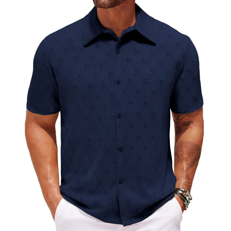 Hollow Jacquard Summer Casual Short Sleeve shirt for men