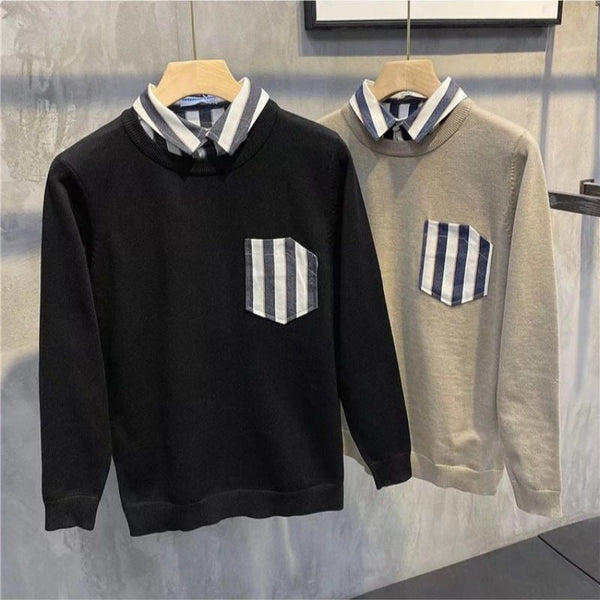 Patch Shirt Collar Splicing casual sweater