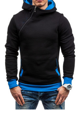 Oblique Zipper Solid Color Hoodies Men