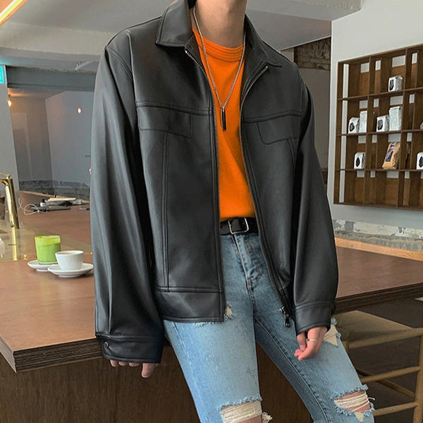 Men's Casual Lapel Collar Motorcycle Leather Jacket