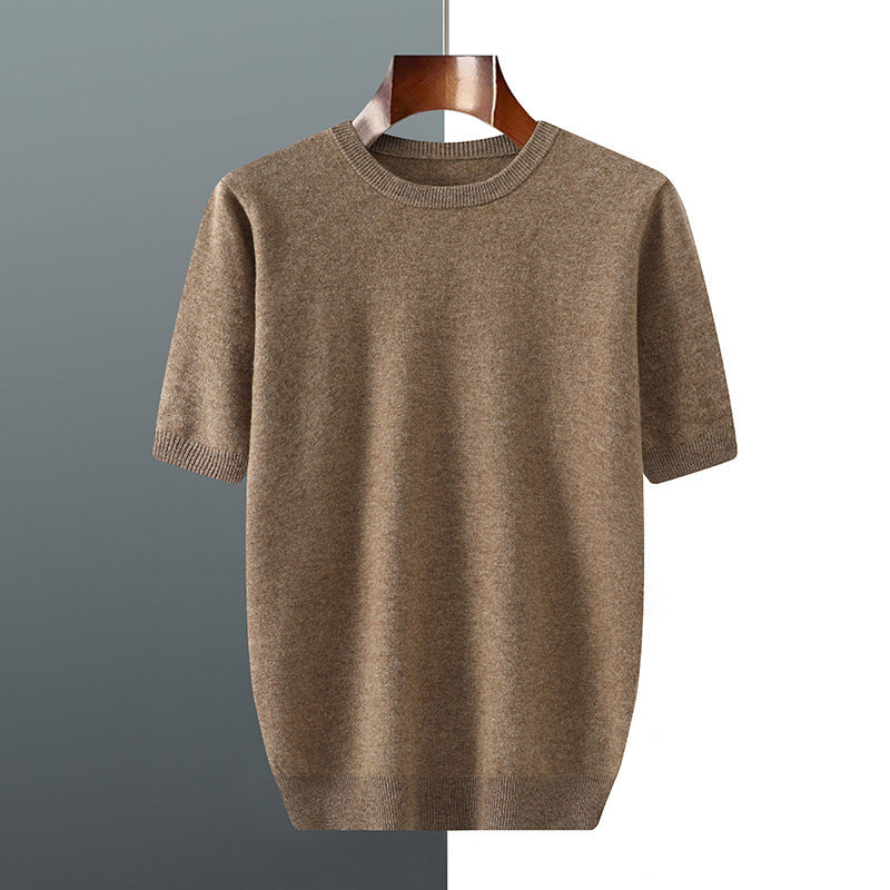 Men's Round Neck Knitted Sweater With Short Sleeves