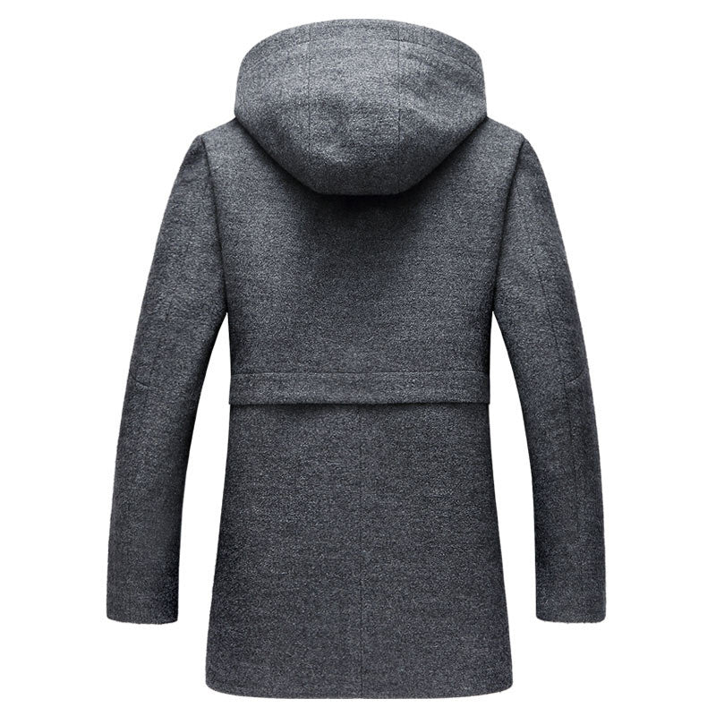Autumn And Winter Woolen Coat Men's Windbreaker Mid-length Hooded