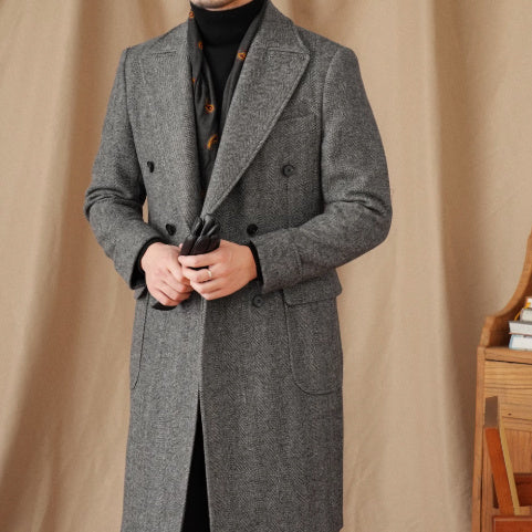Wool Herringbone Italian Double-row Polo trench Coat