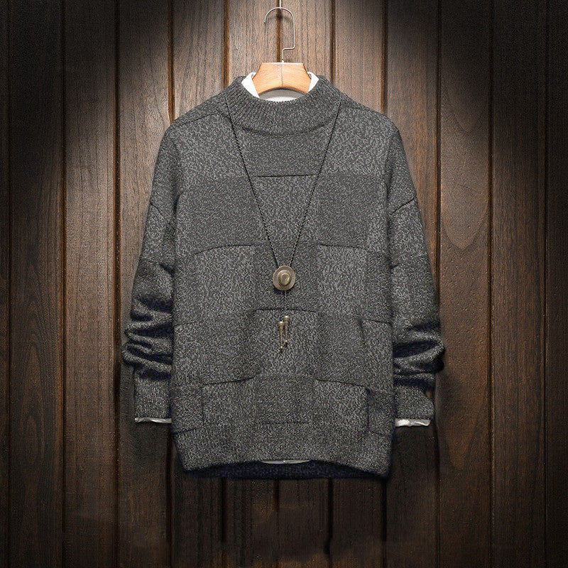 Half Turtleneck Checkered Sweater