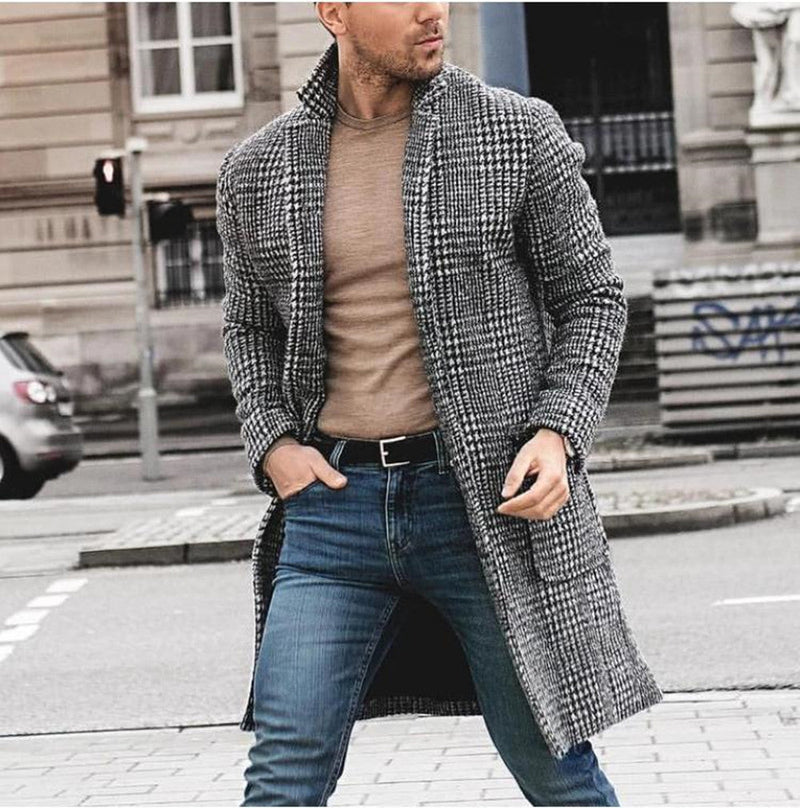 Men's Plaid woolen trench coat