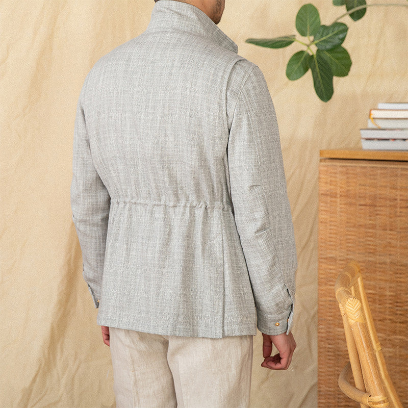 Cotton And Linen Stand-up Collar Cinched Safari Jacket