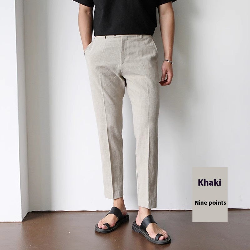 White Cotton Linen Fabric Men's Casual Breathable Pants