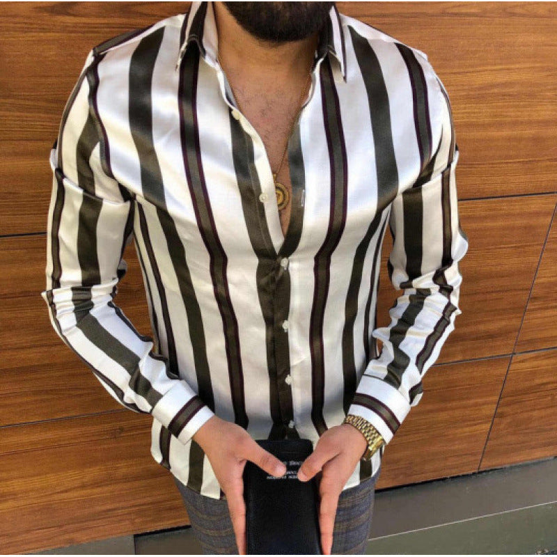 European And American Men's Long-sleeved Casual Printing Shirt