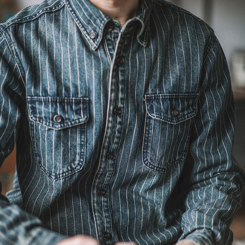 Vintage Vertical Stripes Denim Shirt