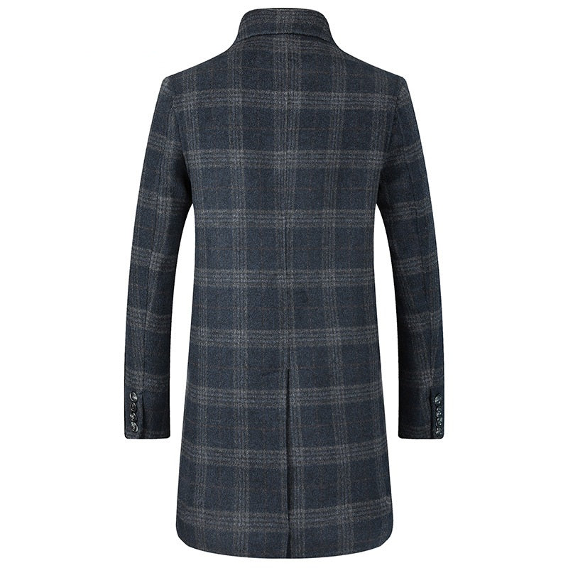 Men's plaid woolen trench coat