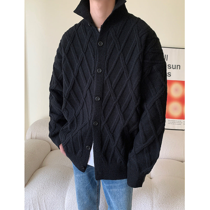Youth Knitted Cardigan With Half Turtleneck
