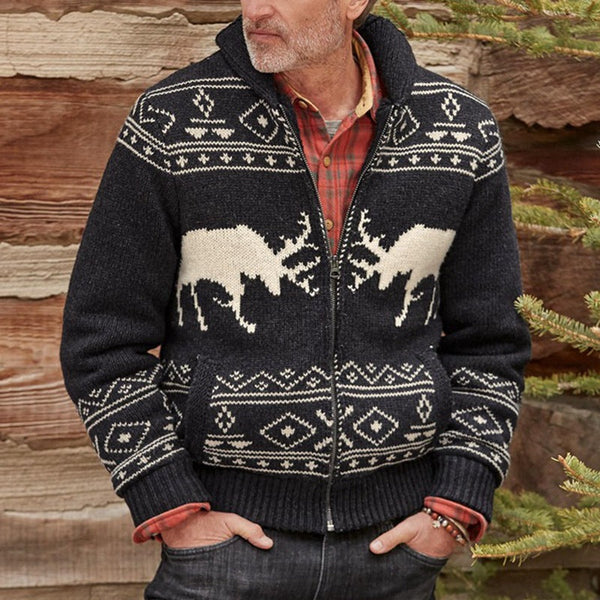 Men's Zipper Long-sleeved Knitted Jacket
