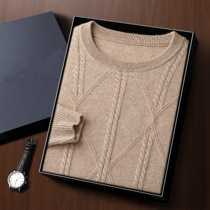 Round Neck Diamond Lattice Twisted Cashmere Men's Sweater