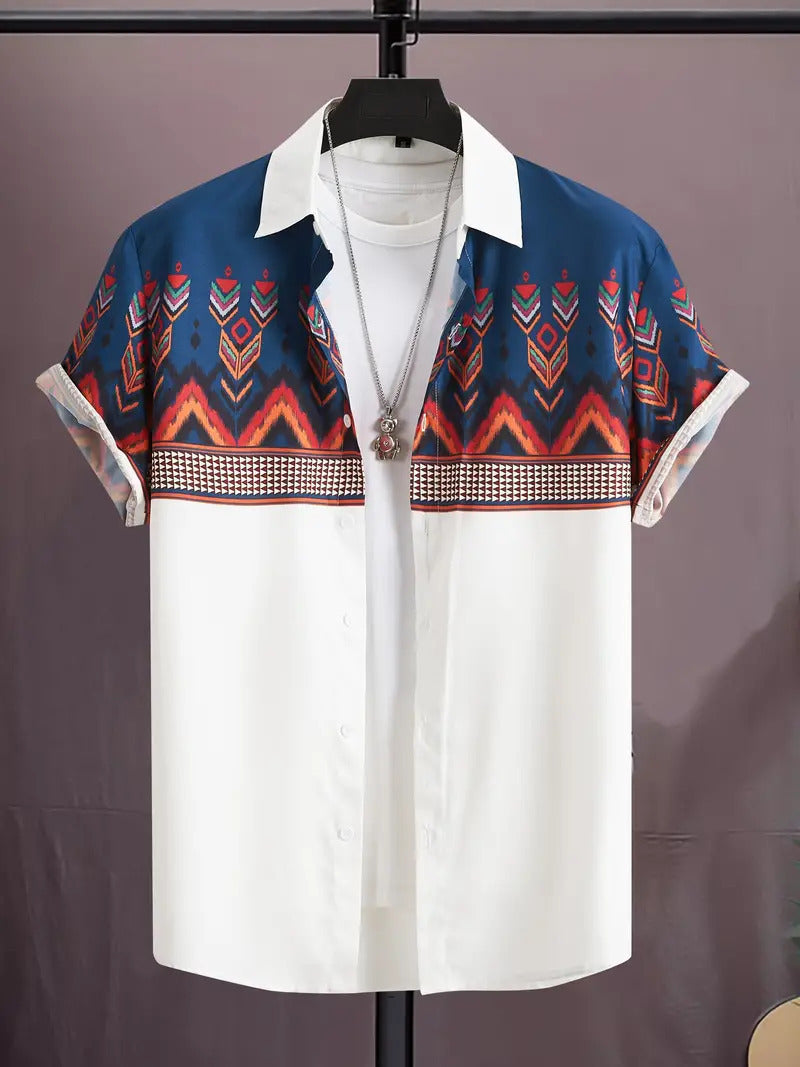 Casual All-matching Geometric Short Sleeve Shirt