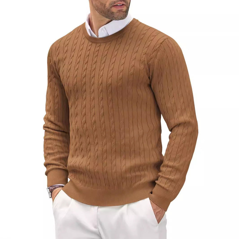 Round Neck Knitted Twisted Flower Slim Fit Sweater