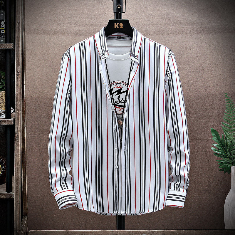 Men's Long Sleeve Lapel Striped Casual Shirt