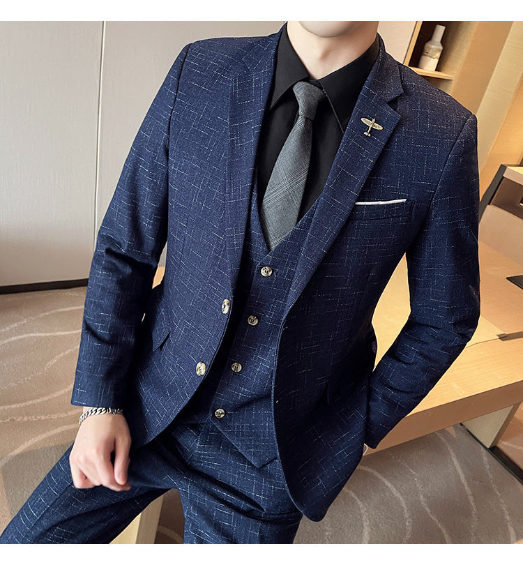 Mesh Plaid Tuxedo Three-piece Suit