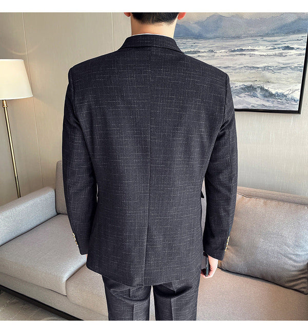 Mesh Plaid Tuxedo Three-piece Suit