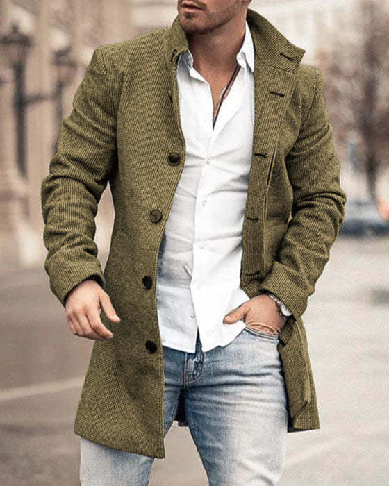 Autumn And Winter Woolen Stand Collar Medium Casual Coat
