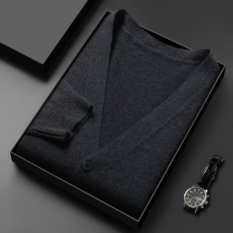 Men's Knitted Cardigan Solid Color And V-neck Sweater Coat For Men