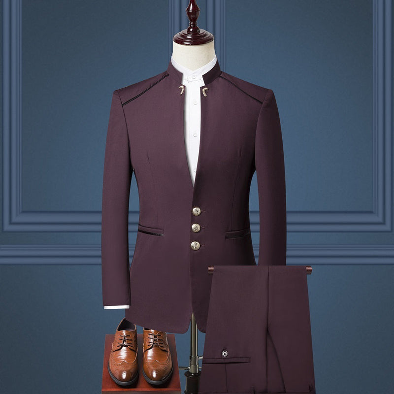 Men's Three-piece Suit British Style Stand Collar suit