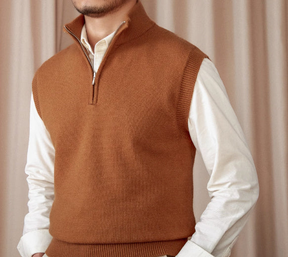 Vintage Stand Collar Vest British Slim-fitting Sleeveless sweater
