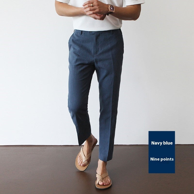White Cotton Linen Fabric Men's Casual Breathable Pants