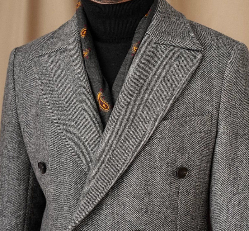 Wool Herringbone Italian Double-row Polo trench Coat