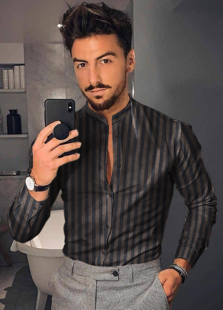 Men's Casual Long Sleeve striped Shirt