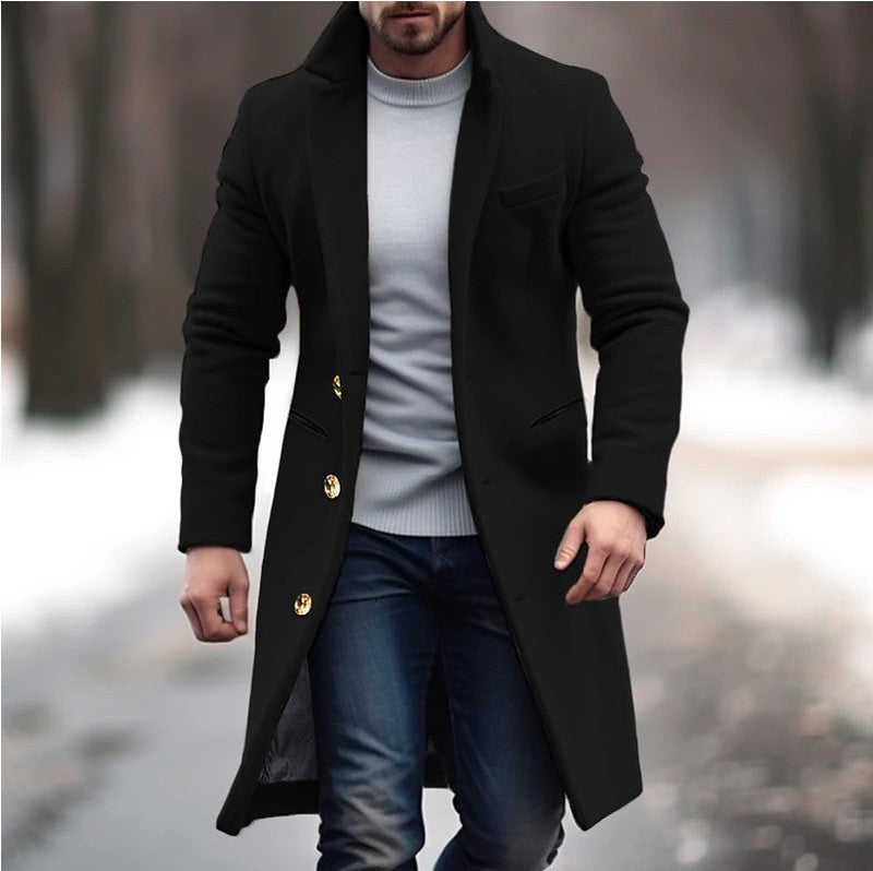 Men's Mid-length woolen Trench Coat