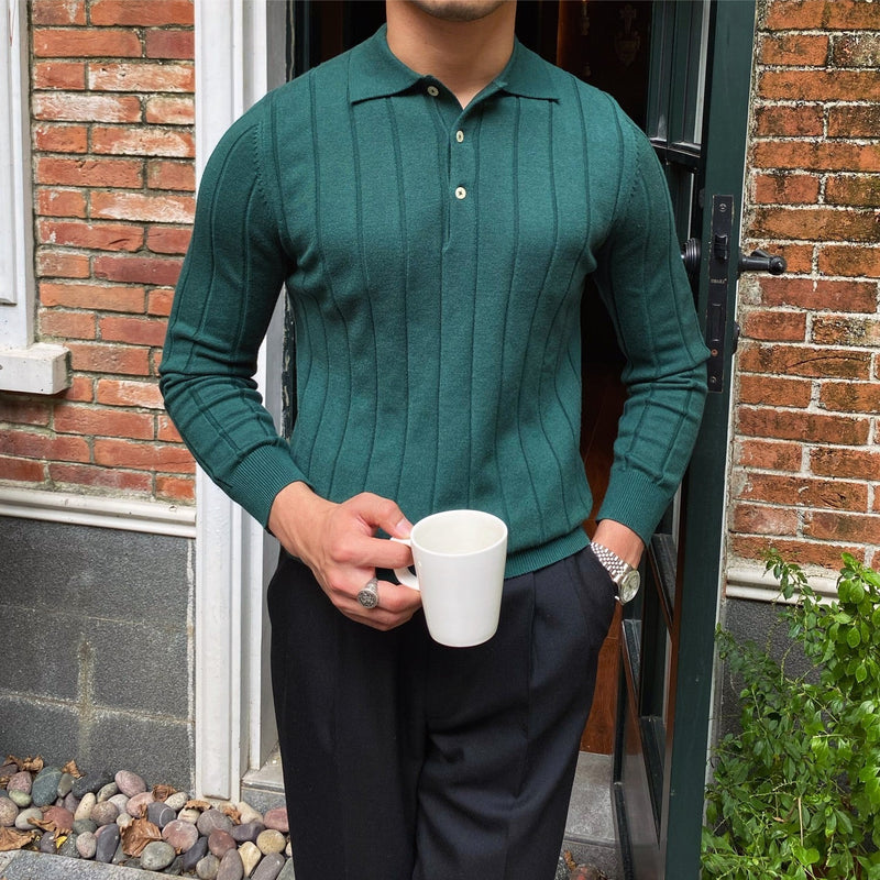 Slim Fit Knitted Lapel Long-sleeved Shirt