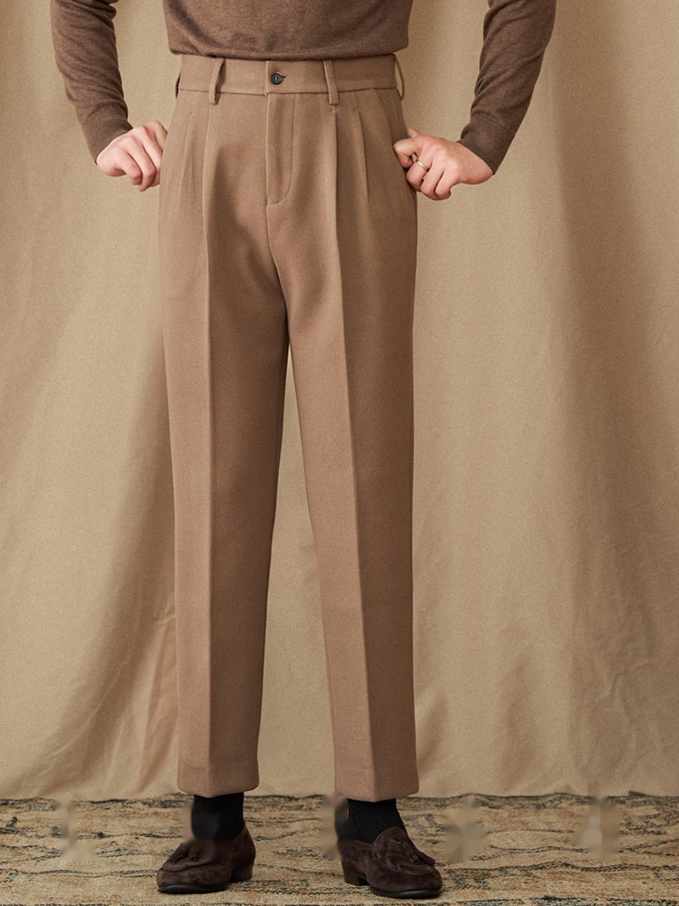 Winter Thickened Sanded Fabric Micro Straight Commute Leisure Suit Pants