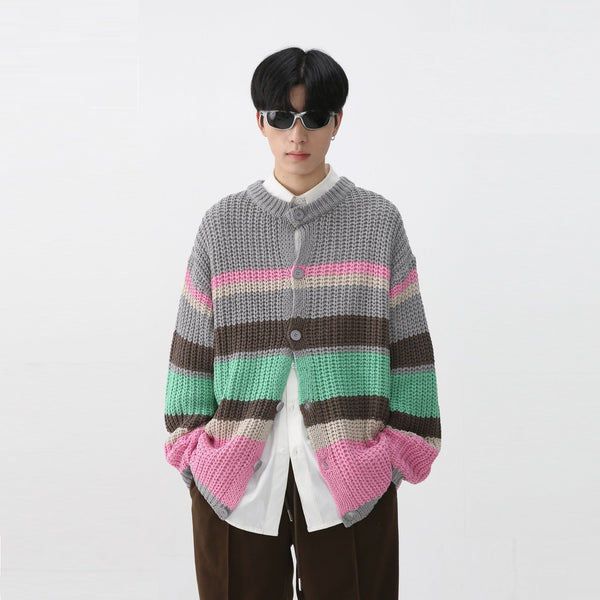 Autumn And Winter Men's Long-sleeve Cardigan Sweater Striped Coat