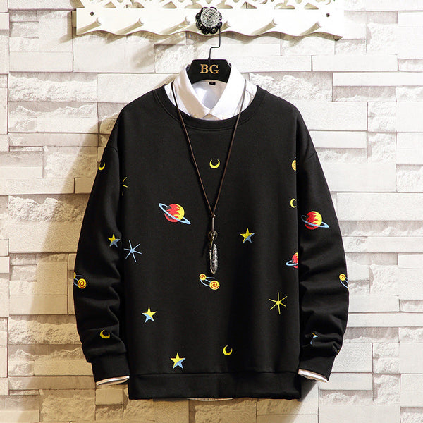 Printed Loose Shoulder Round Neck Casual Sweater