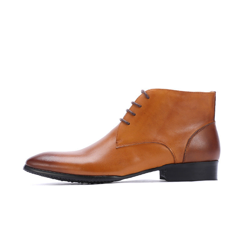 High-top Leather Men's Shoes Pointed Toe Business Formal Wear British Martin Boots
