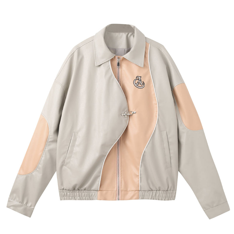 Loose Cool Stitching PU Jacket Coat
