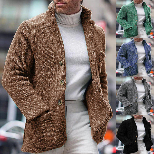 Autumn And Winter  Men's Knitted Cardigan Stand Collar Coat