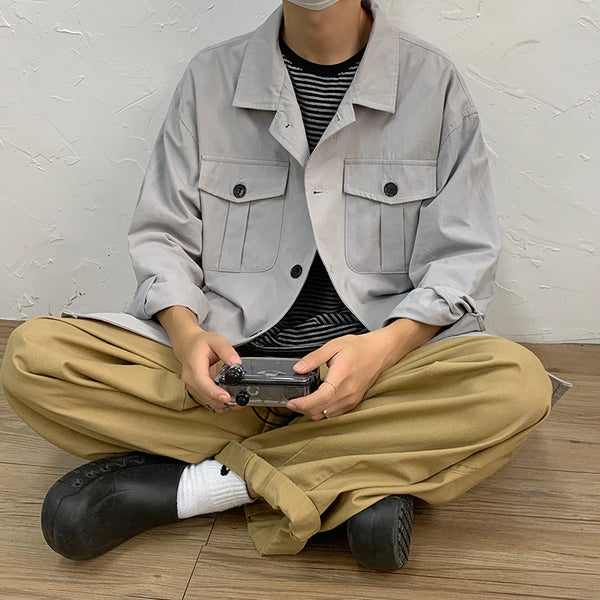 Men's Loose Pocket Decorated Long Sleeve Shirt Jacket