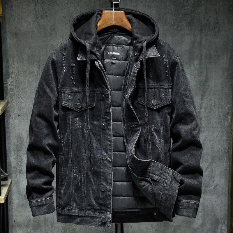 Thick hooded denim jacket men