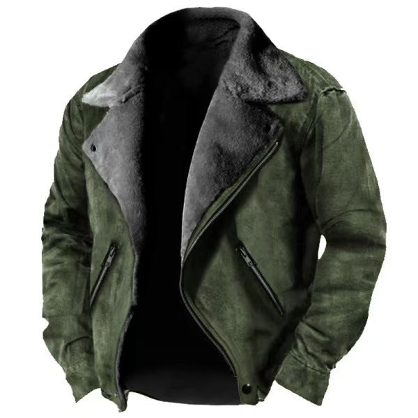 Casual Polo Collar Zipper Jacket Thickened fur Coat