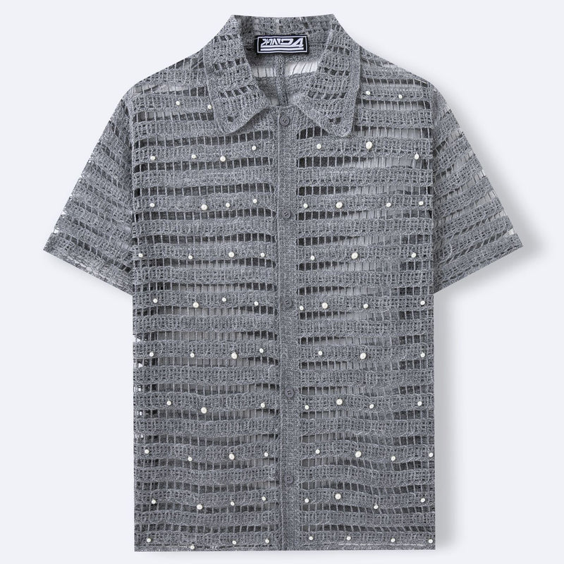 Men's French Beaded Hollow Shirt