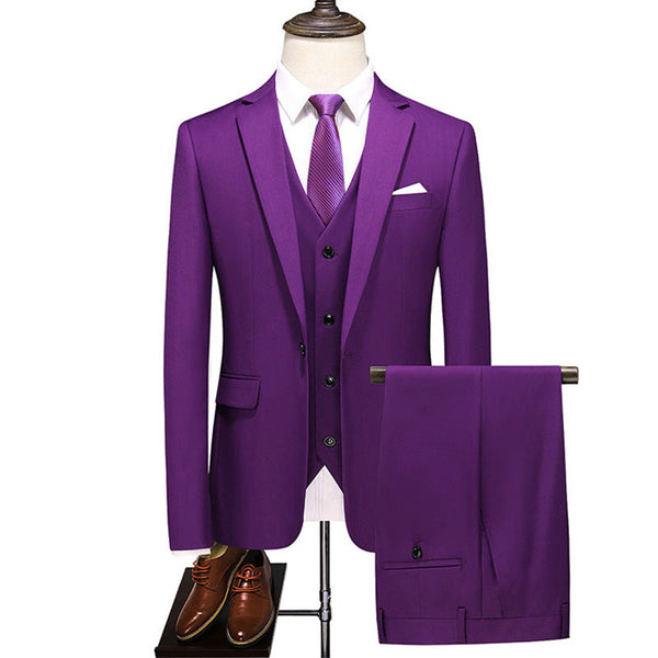 Men's Three-piece Evening Dress Banquet Wedding Korean Style Solid Color Suit