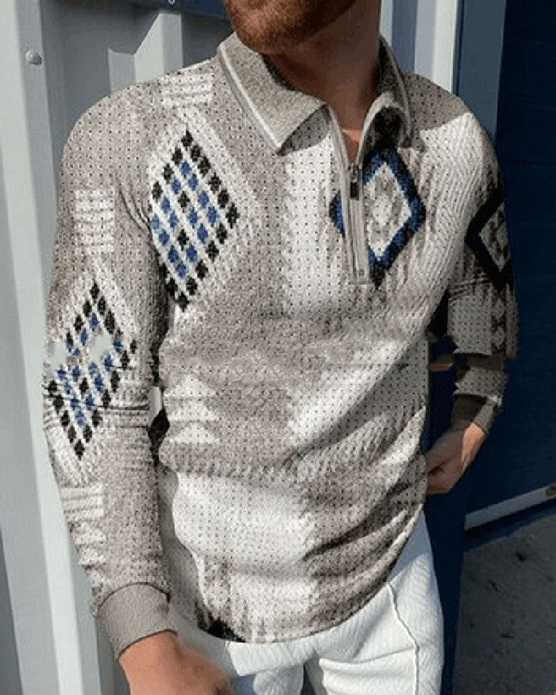 Casual Lapel Pullover Digital Printing sweater For Men