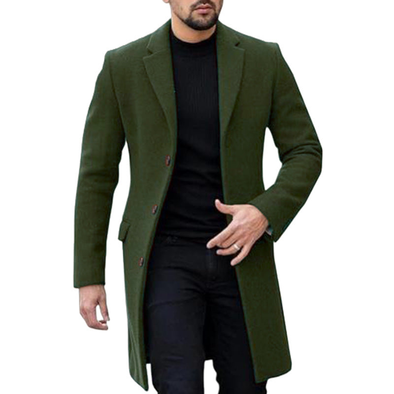 Single-breasted Cardigan Woolen trench Coat Men
