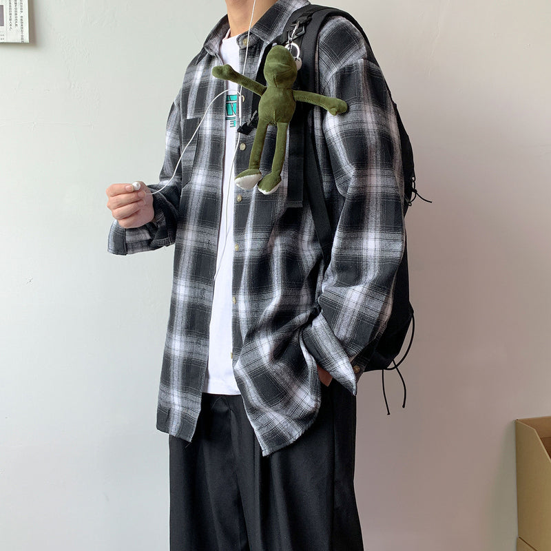 Loose Long Sleeved Plaid shirt jacket men